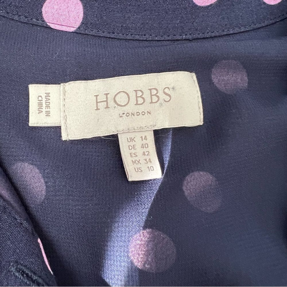 Hobbs London Polka Dot Midi Dress - Navy with Pink Dots US 10 - Picture 8 of 9